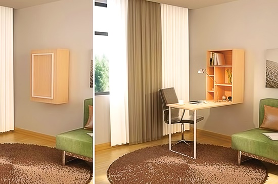 Với chiếc bàn treo tường, khách hàng có thể sử dụng tính năng của một chiếc bàn làm việc và chiếc kệ đựng đồ đạc, sách vở.